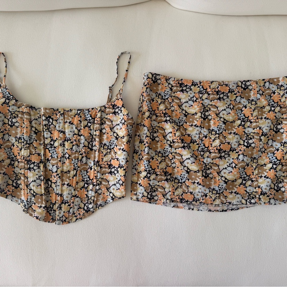 Blue Blush Floral Two-Piece Set with Top and Skirt